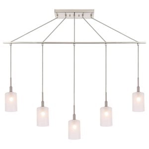 woodbridge lighting elise 5-light glass linear pendant in satin nickel/opal