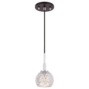 Woodbridge Lighting Elise 1-Light Glass Mini-Pendant in Chrome/Bronze/Mercury
