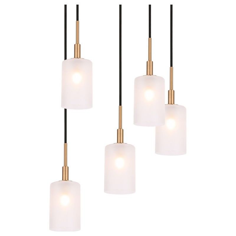 Woodbridge Lighting Elise 5-Light Glass Cluster Pendant in Brass/Bronze/Opal