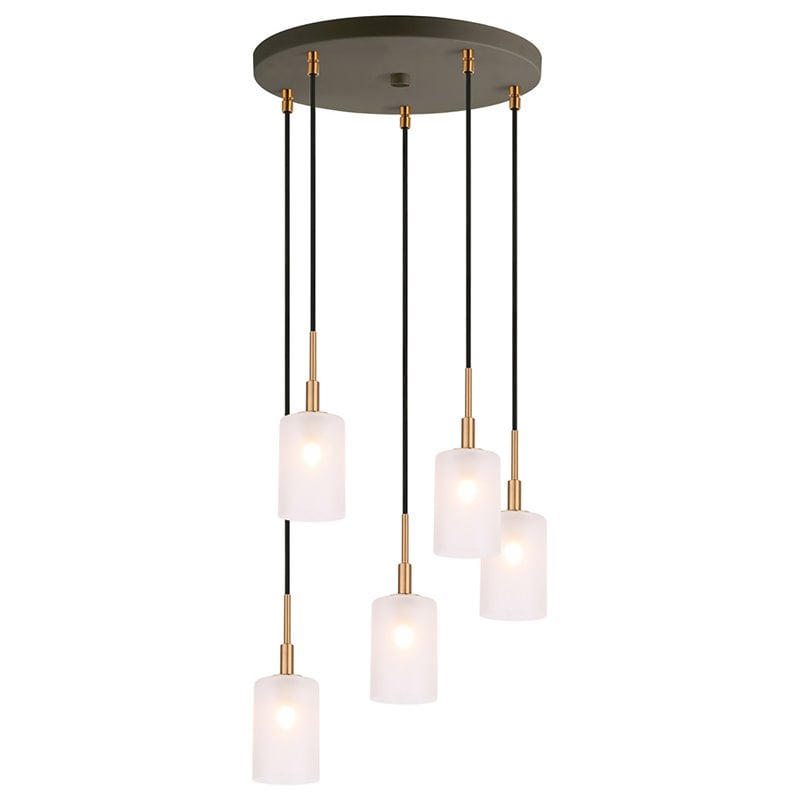 Woodbridge Lighting Elise 5-Light Glass Cluster Pendant in Brass/Bronze/Opal
