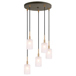 Woodbridge Lighting Elise 5-Light Glass Cluster Pendant in Brass/Bronze/Opal
