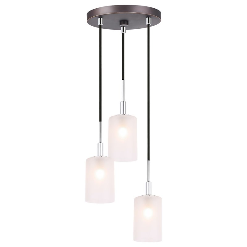 Woodbridge Lighting Elise 3-Light Glass Cluster Pendant in Chrome/Bronze/Opal