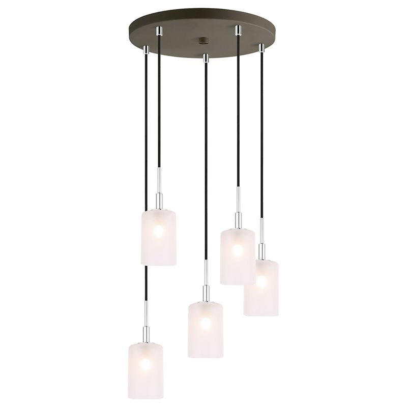 Woodbridge Lighting Elise 5-Light Glass Cluster Pendant in Chrome/Bronze/Opal