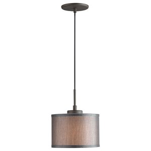 woodbridge lighting drum 1-light fabric mini-pendant in bronze/gray