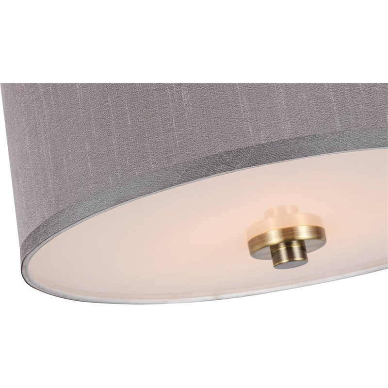 Woodbridge Lighting Drum 3-Light Fabric LED Semi-Flush Mount in Brass/Gray