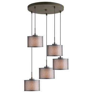 woodbridge lighting drum 5-light fabric cluster pendant in bronze/gray