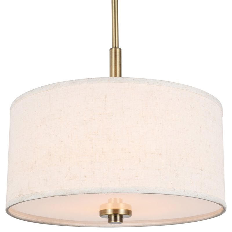 Woodbridge Lighting Drum 3-Light Fabric Pendant in Brass/White