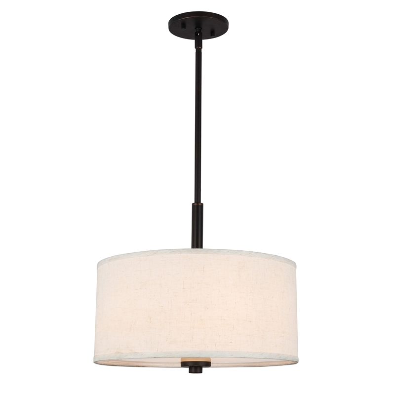 Woodbridge Lighting Drum 3-Light Fabric Pendant in Bronze/White
