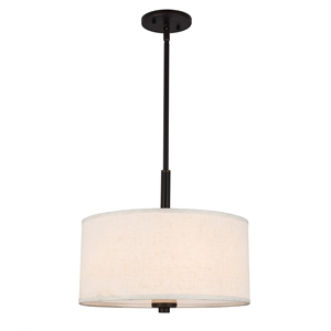 Woodbridge Lighting Drum 3-Light Fabric Pendant in Bronze/White