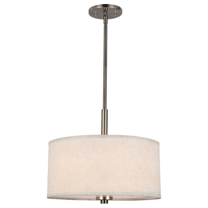 Woodbridge Lighting Drum 3-Light Fabric Pendant in Satin Nickel/White
