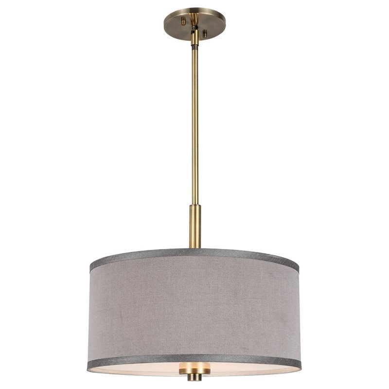 Woodbridge Lighting Drum 3-Light Fabric LED Pendant in Brass/Gray