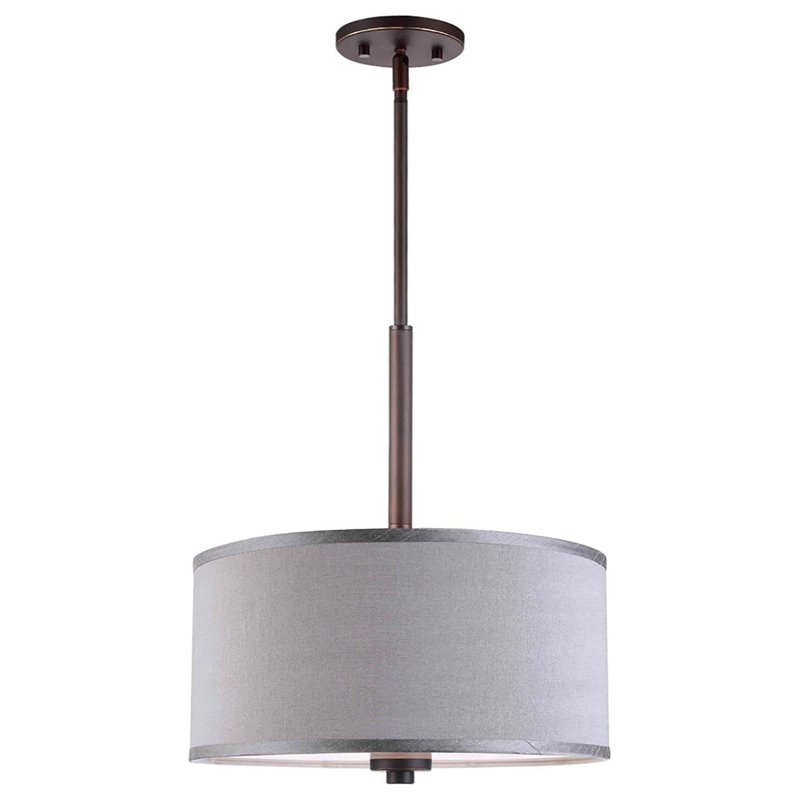 Woodbridge Lighting Drum 3-Light Fabric LED Pendant in Bronze/Gray