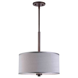Woodbridge Lighting Drum 3-Light Fabric LED Pendant in Bronze/Gray
