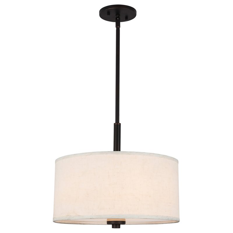 Woodbridge Lighting Drum 3-Light Fabric LED Pendant in Bronze/White