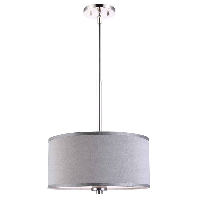 Woodbridge Lighting Drum 3-Light Fabric LED Pendant in Satin Nickel/Gray