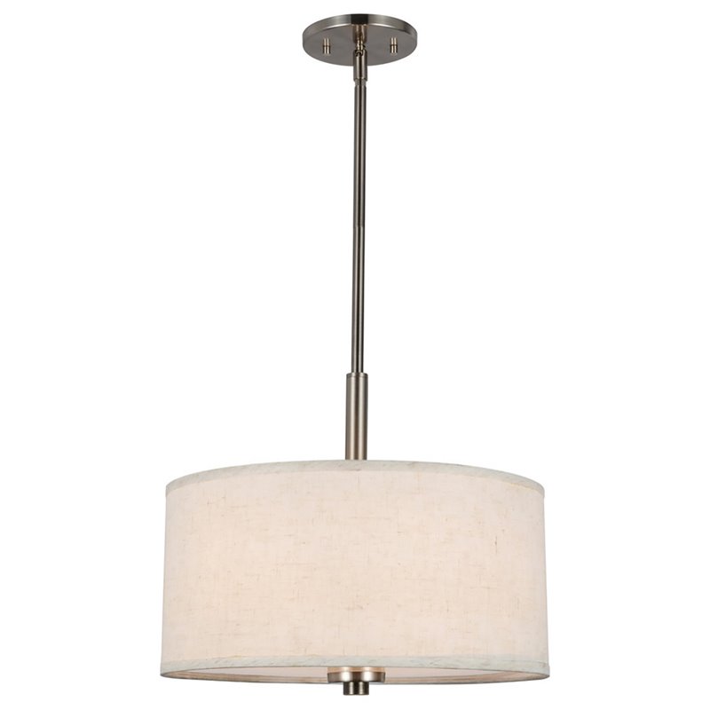 Woodbridge Lighting Drum 3-Light Fabric LED Pendant in Satin Nickel/White