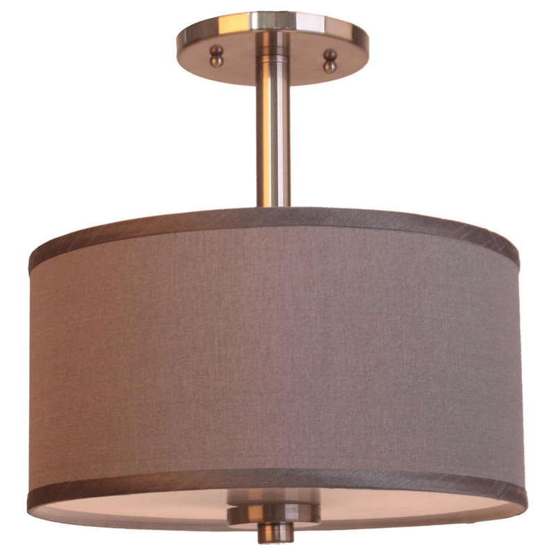 Woodbridge Lighting Drum 3-Light Fabric Semi-Flush Mount in Satin Nickel/Gray
