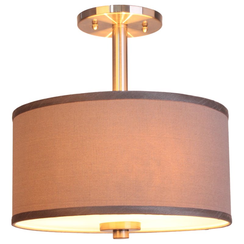 Woodbridge Lighting Drum 3-Light Fabric Semi-Flush Mount in Satin Nickel/Gray