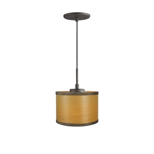 Woodbridge Lighting Drum 1-Light Wood Mini-Pendant in Bronze/Veneer Nougat