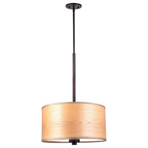 Woodbridge Lighting Drum 18&quot 3Lt Wood Pendant in Bronze/Veneer Brulee