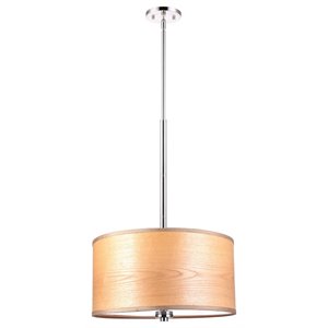 Woodbridge Lighting Drum 18&quot 3Lt Wood Pendant in Satin Nickel/Veneer Brulee