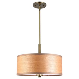 Woodbridge Lighting Drum 15&quot 3Lt Wood Pendant in Brass/Veneer Brulee