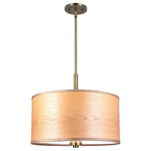 Woodbridge Lighting Drum 18&quot 3Lt Wood Pendant in Brass/Veneer Brulee