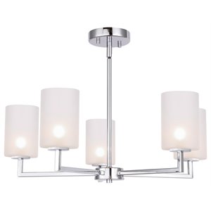 woodbridge lighting candice 5-light glass chandelier in chrome/opal cylinder