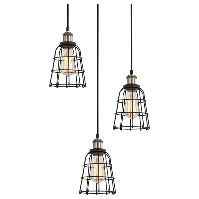 Woodbridge Lighting Fulton ST64 3-Light Metal Cluster Pendant in Bronze/Brass