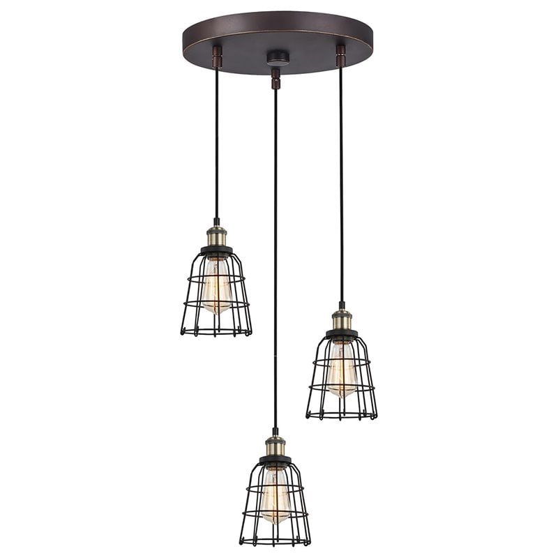 Woodbridge Lighting Fulton ST64 3-Light Metal Cluster Pendant in Bronze/Brass