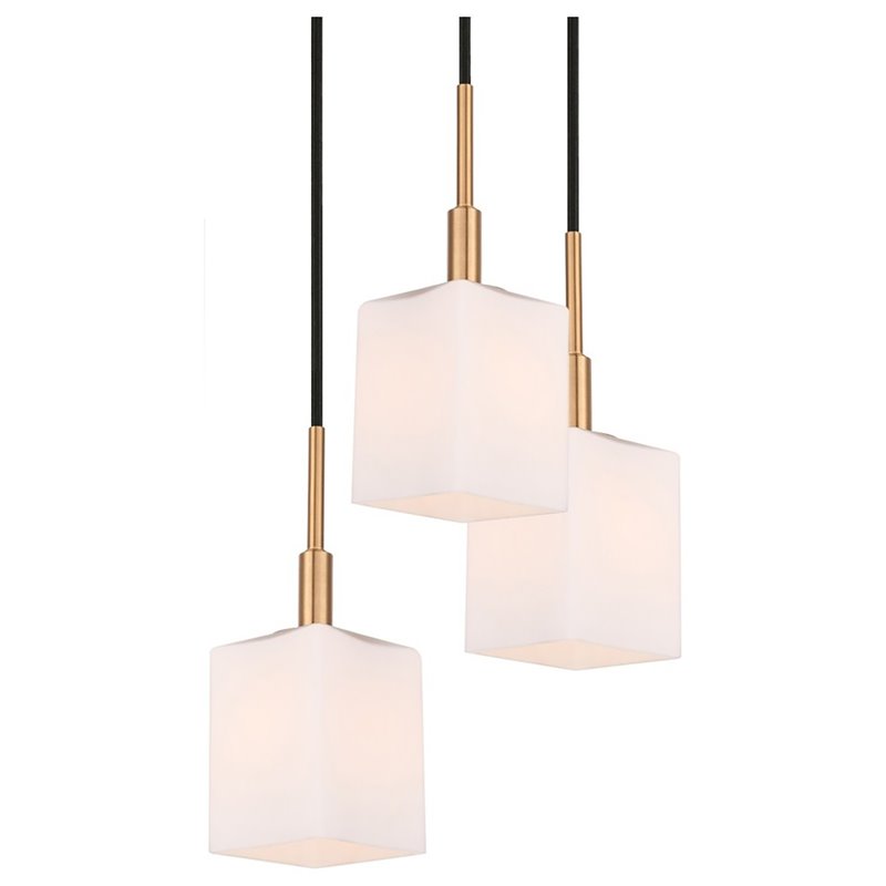 Woodbridge Lighting Langston 5-Light Glass Pendant in Brass/Bronze/Opal