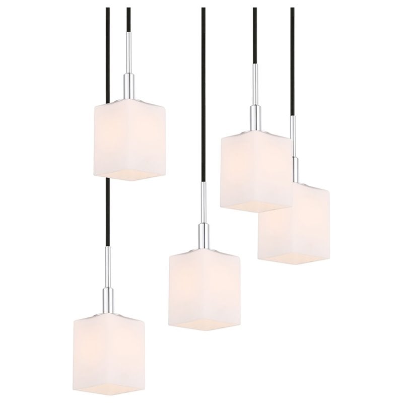 Woodbridge Lighting Langston 5-Light Glass Pendant in Chrome/Bronze/Opal