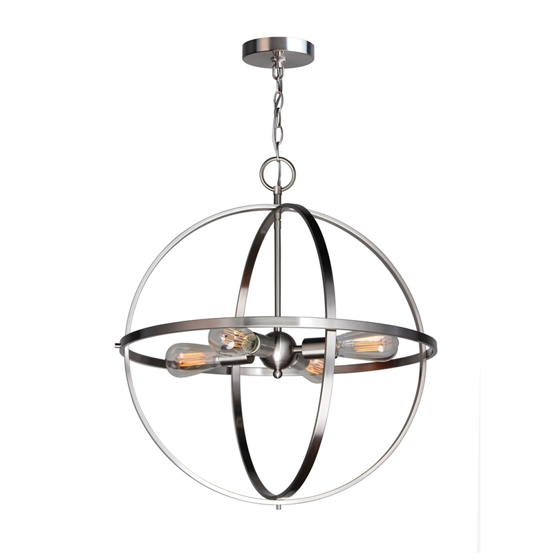 Woodbridge Lighting Gyro 4-Light Metal Chandelier in Satin Nickel