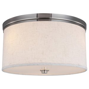 Woodbridge Lighting Hudson 3-Light Fabric Flush-Mount in Satin Nickel/Beige