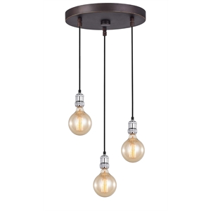 Woodbridge Lighting Fulton G125 3-Light Metal Cluster Pendant in Chrome/Bronze