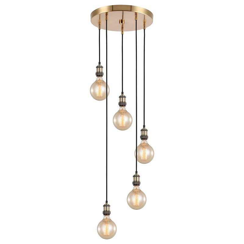 Woodbridge Lighting Fulton G125 5-Light Metal Cluster Pendant in Antique Brass