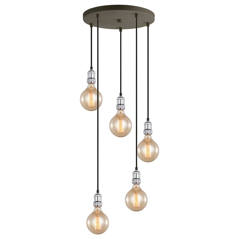 Woodbridge Lighting Fulton G125 5-Light Metal Cluster Pendant in Chrome/Bronze