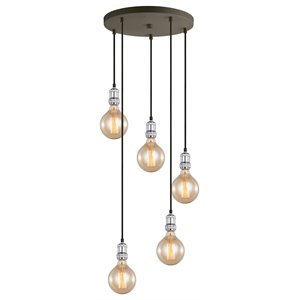 Woodbridge Lighting Fulton G125 5-Light Metal Cluster Pendant in Chrome/Bronze
