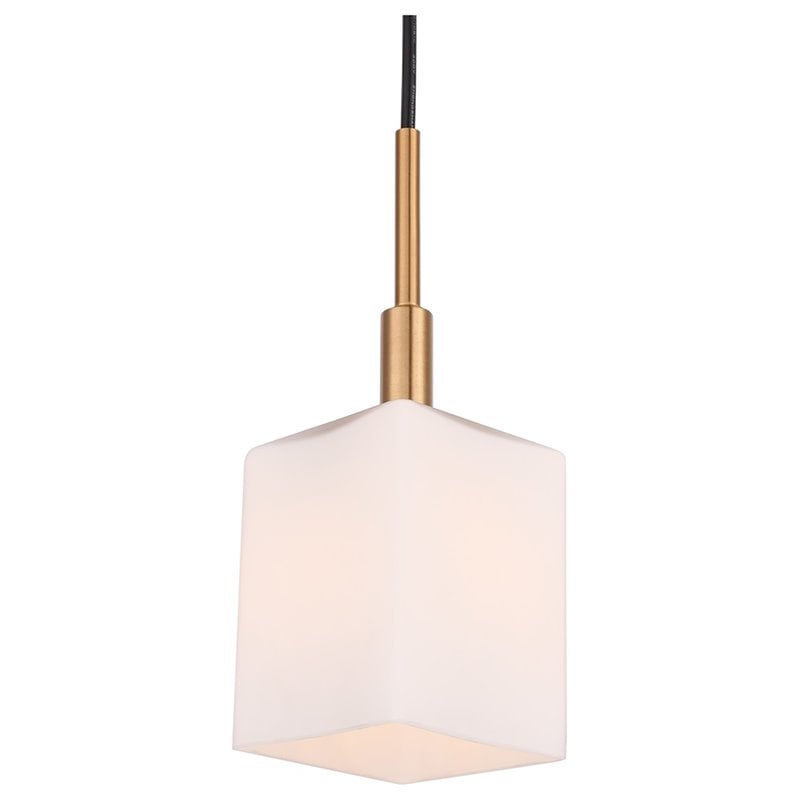 Woodbridge Lighting Langston 1-Light Glass Mini-Pendant in Brass/Bronze/Opal
