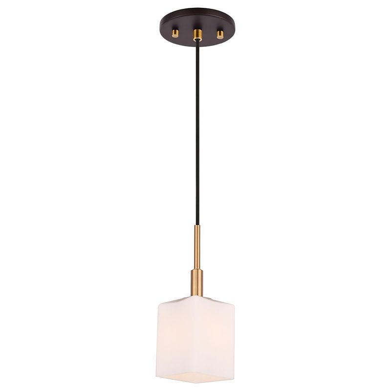 Woodbridge Lighting Langston 1-Light Glass Mini-Pendant in Brass/Bronze/Opal