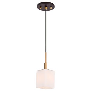 Woodbridge Lighting Langston 1-Light Glass Mini-Pendant in Brass/Bronze/Opal