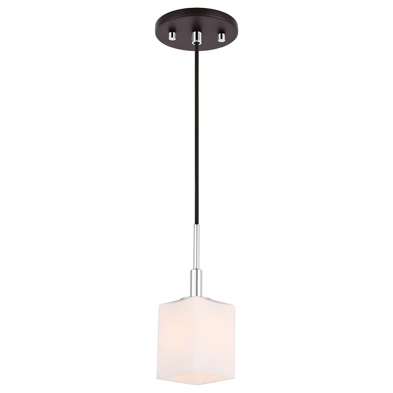 Woodbridge Lighting Langston 1-Light Glass Mini-Pendant in Chrome/Bronze/Opal