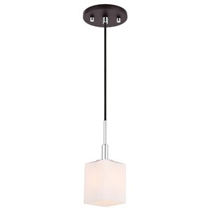 Woodbridge Lighting Langston 1-Light Glass Mini-Pendant in Chrome/Bronze/Opal
