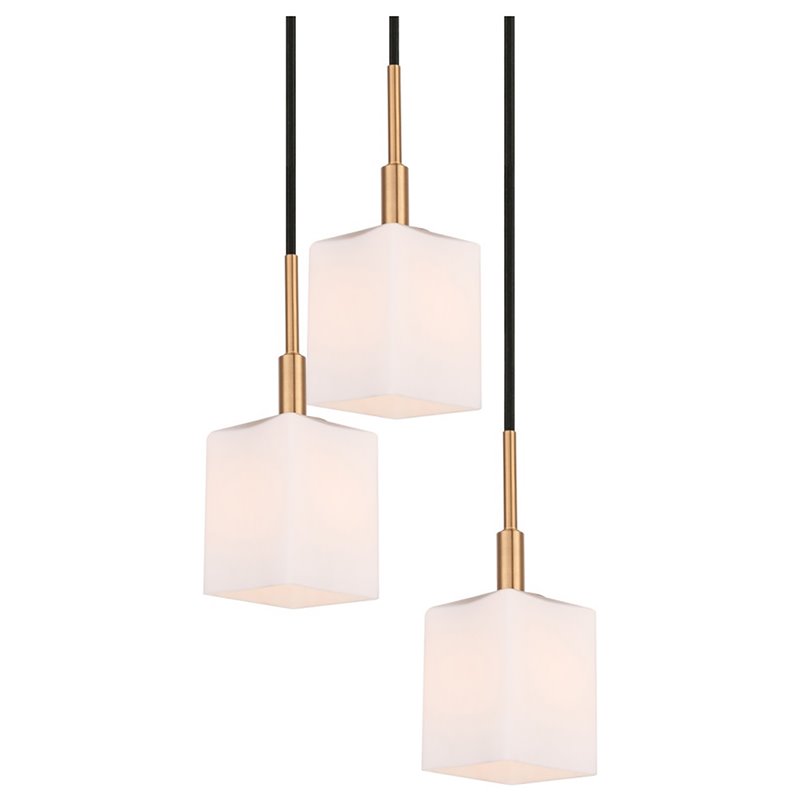 Woodbridge Lighting Langston 3-Light Glass Pendant in Brass/Bronze/Opal