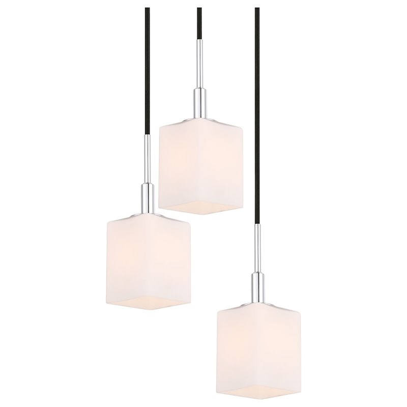 Woodbridge Lighting Langston 3-Light Glass Pendant in Chrome/Bronze/Opal