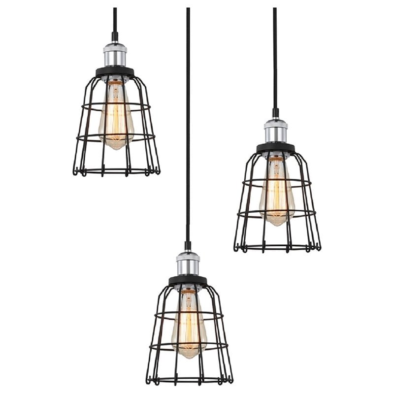 Woodbridge Lighting Fulton ST64 3-Light Metal Cluster Pendant in Chrome/Bronze