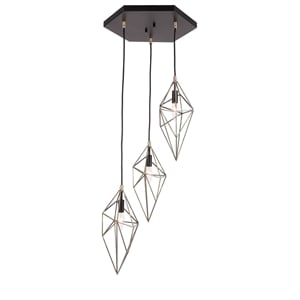 Woodbridge Lighting Lanning 3-Light Metal Cluster Pendant in Antique Brass/Black