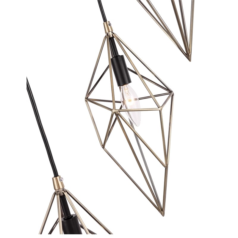 Woodbridge Lighting Lanning 3-Light Metal Cluster Pendant in Antique Brass/Black