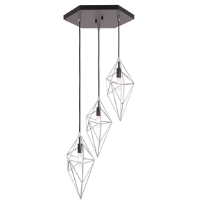 Woodbridge Lighting Lanning 3-Light Metal Cluster Pendant in Chrome/Black