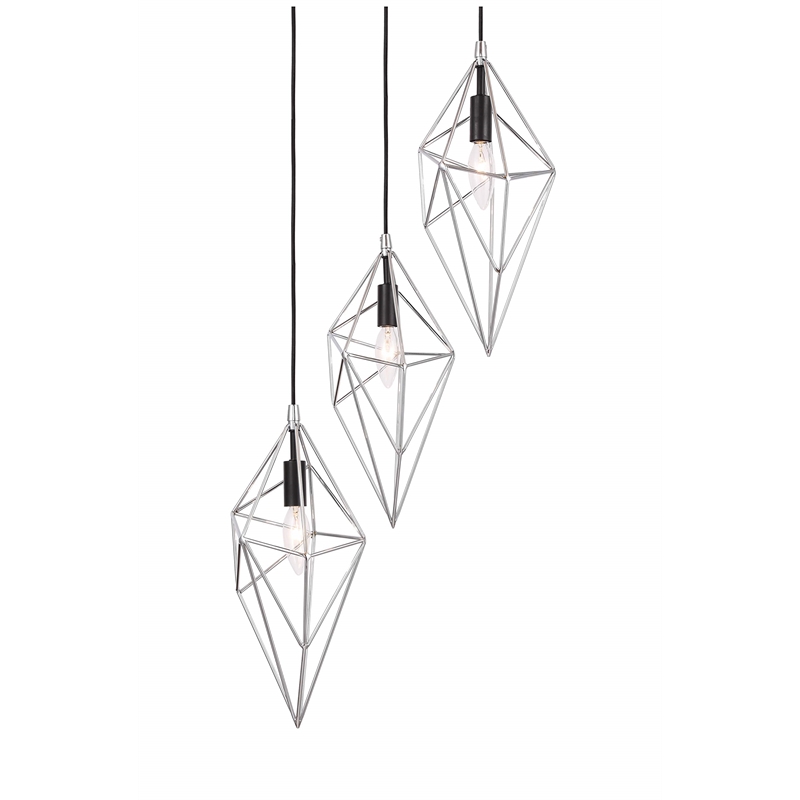 Woodbridge Lighting Lanning 3-Light Metal Cluster Pendant in Chrome/Black